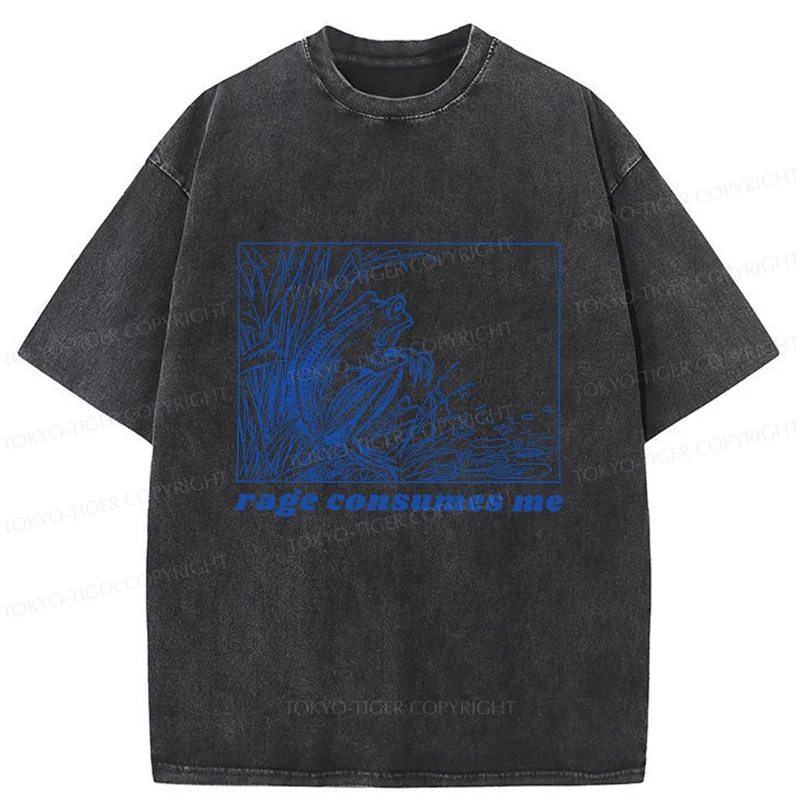 Tokyo-Tiger Rage Consumes Frog Washed T-Shirt