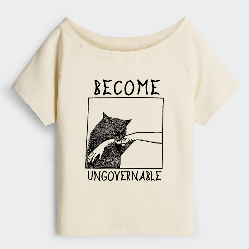 Tokyo-Tiger Cat Biting Arm Off Shoulder T-Shirt