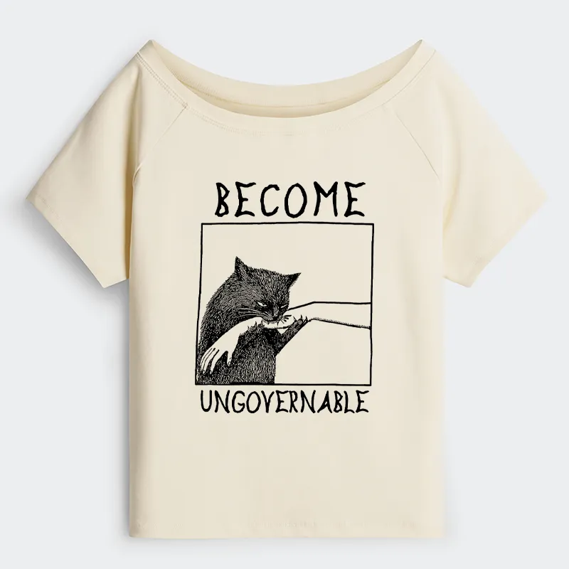 Tokyo-Tiger Cat Biting Arm Off Shoulder T-Shirt