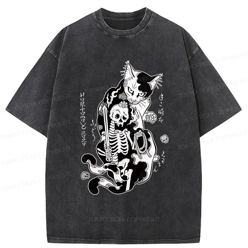Tokyo-Tiger Tattooed Cat Washed T-Shirt