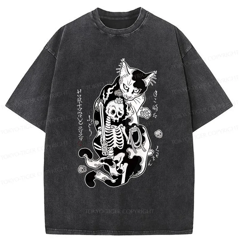 Tokyo-Tiger Tattooed Cat Washed T-Shirt
