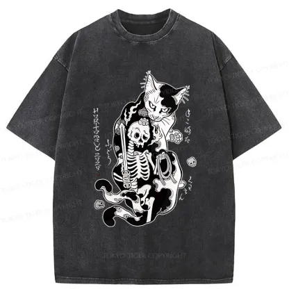 Tokyo-Tiger Tattooed Cat Washed T-Shirt