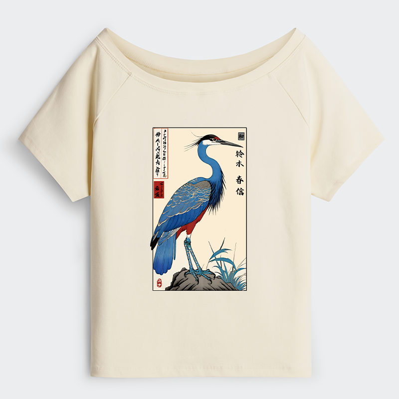 Tokyo-Tiger Colorful Crane Off Shoulder T-Shirt