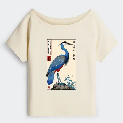 Tokyo-Tiger Colorful Crane Off Shoulder T-Shirt