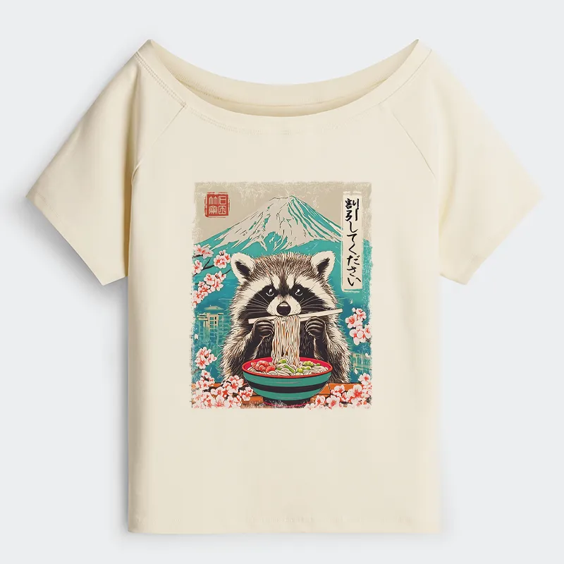 Tokyo-Tiger Please Give Raccoon A Discount Off Shoulder T-Shirt