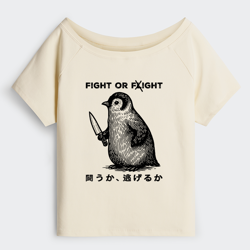 Tokyo-Tiger Funny Fight Or Flight Off Shoulder T-Shirt