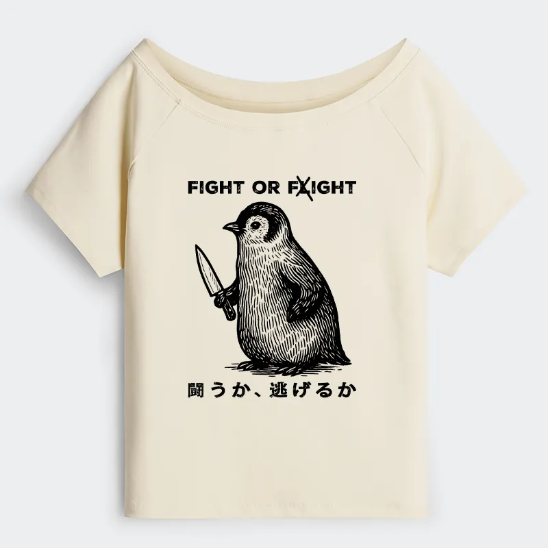 Tokyo-Tiger Funny Fight Or Flight Off Shoulder T-Shirt