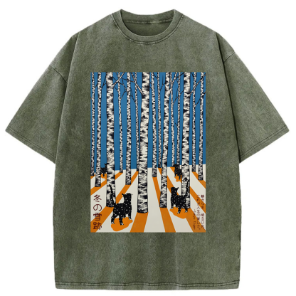 Tokyo-Tiger Traces in the Winter Snow Washed T-Shirt