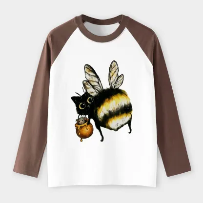 Tokyo-Tiger Cute Catbee Butt Raglan Long Sleeve T-shirt