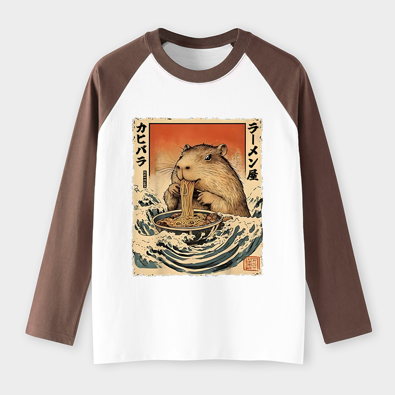 Tokyo-Tiger Hamster Eating Ramen Raglan Long Sleeve T-shirt