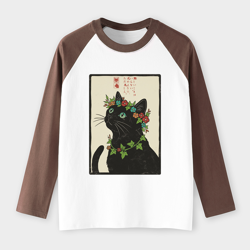 Tokyo-Tiger The Flower-Crowned Cat Raglan Long Sleeve T-shirt