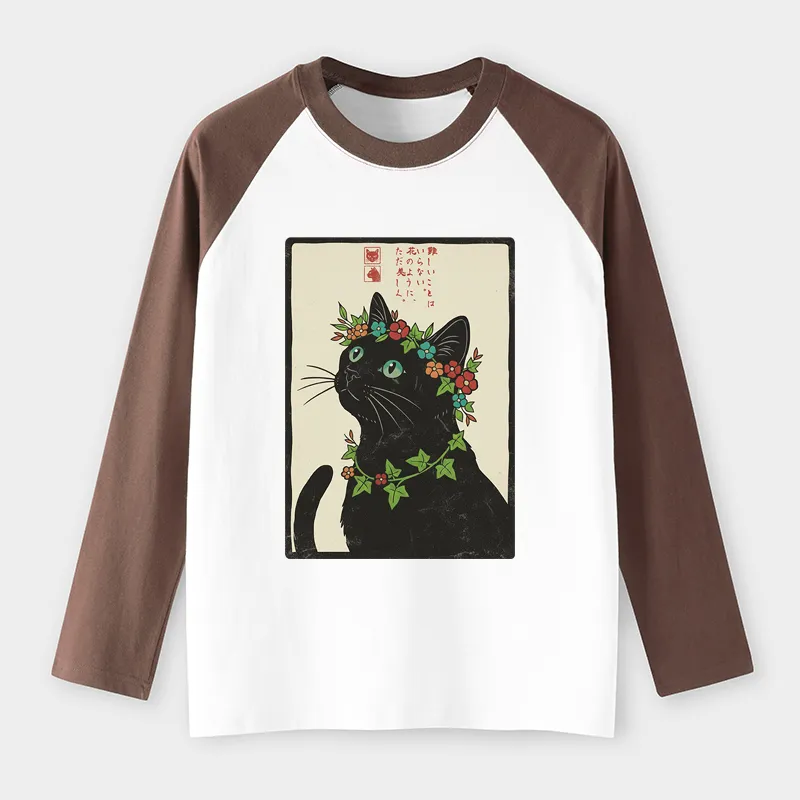 Tokyo-Tiger The Flower-Crowned Cat Raglan Long Sleeve T-shirt