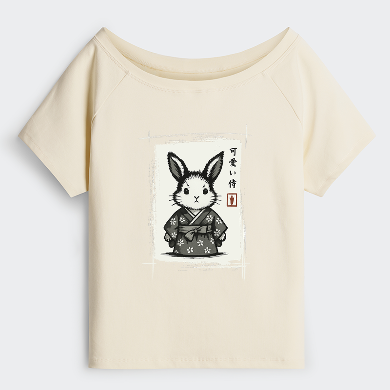Tokyo-Tiger Woodcut Bunny Off Shoulder T-Shirt
