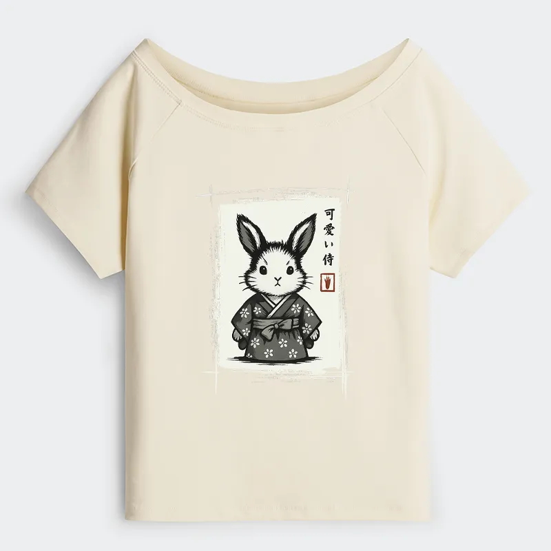 Tokyo-Tiger Woodcut Bunny Off Shoulder T-Shirt