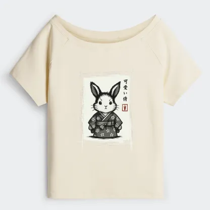 Tokyo-Tiger Woodcut Bunny Off Shoulder T-Shirt