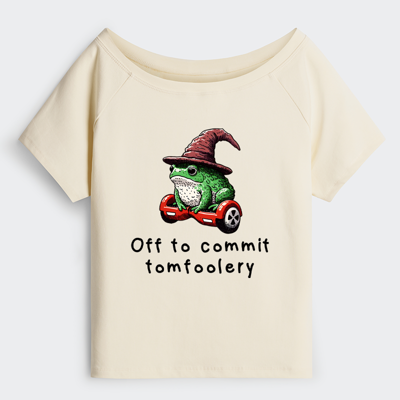 Tokyo-Tiger Japanese Frog Riding A Balance Scooter Off Shoulder T-Shirt