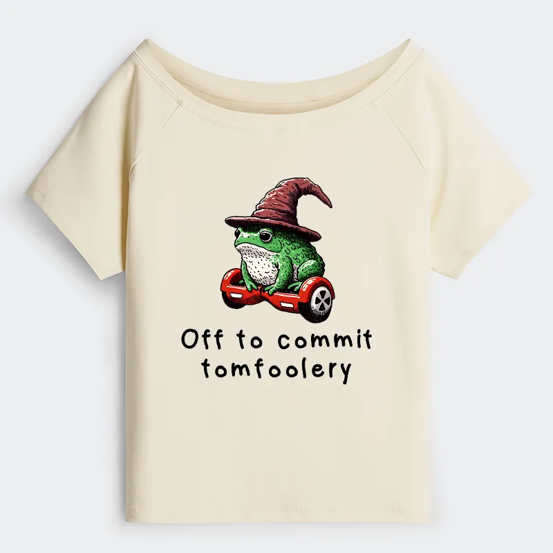 Tokyo-Tiger Japanese Frog Riding A Balance Scooter Off Shoulder T-Shirt