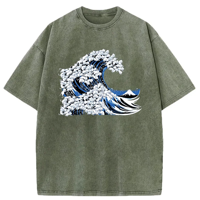 Tokyo-Tiger Japanese Cat Wave Washed T-Shirt