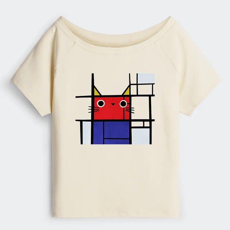 Tokyo-Tiger Abstract Art Cat Off Shoulder T-Shirt