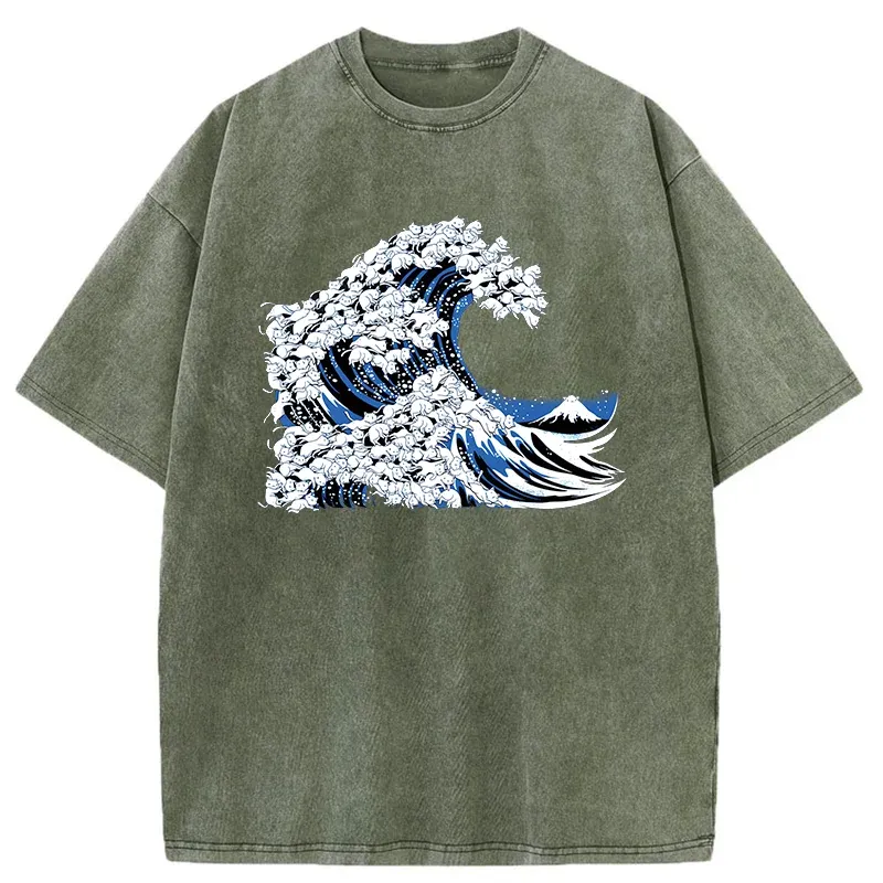 Tokyo-Tiger Japanese Cat Wave Washed T-Shirt