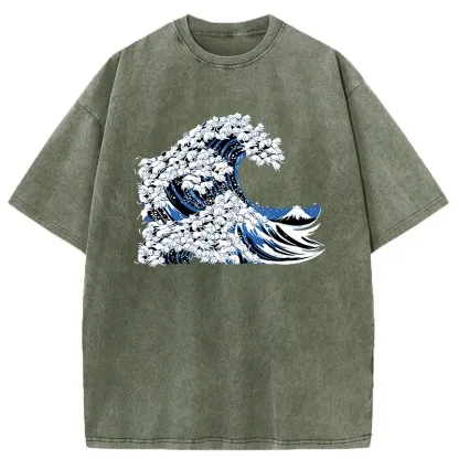 Tokyo-Tiger Japanese Cat Wave Washed T-Shirt