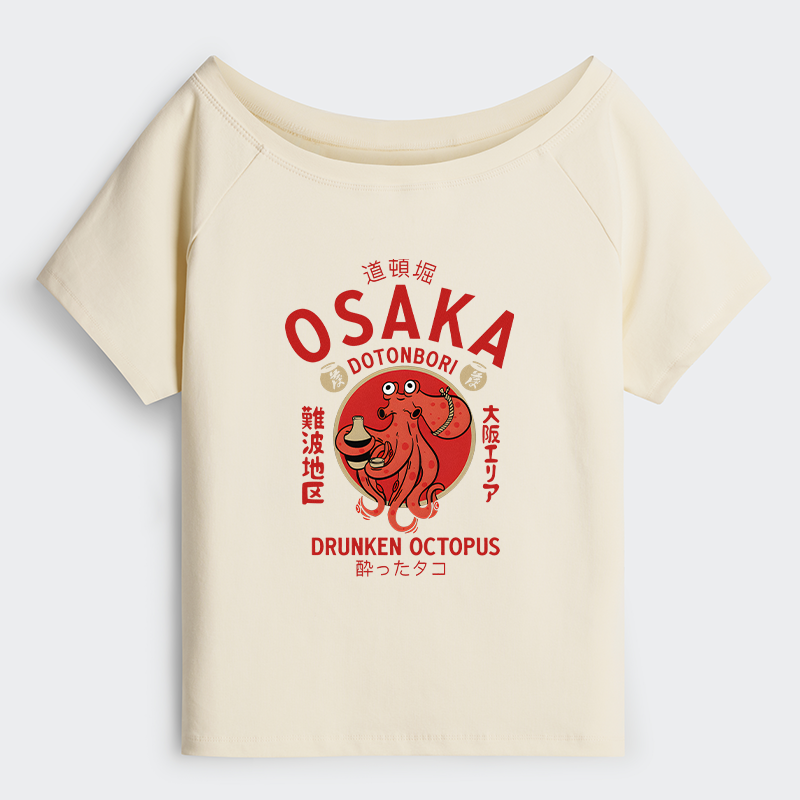 Tokyo-Tiger Drunken Octopus Japan Off Shoulder T-Shirt