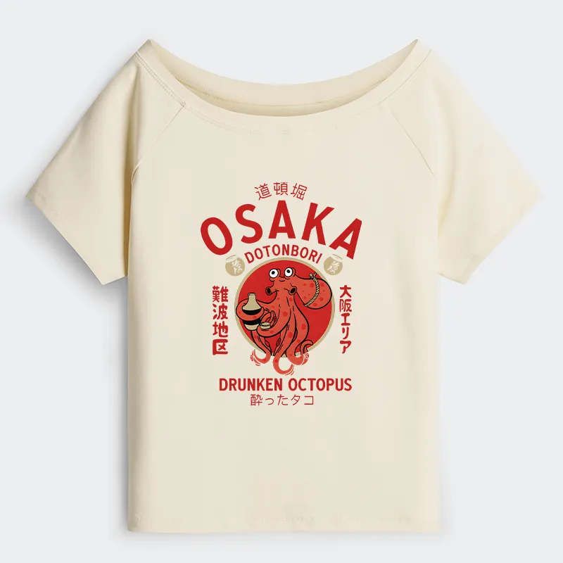 Tokyo-Tiger Drunken Octopus Japan Off Shoulder T-Shirt
