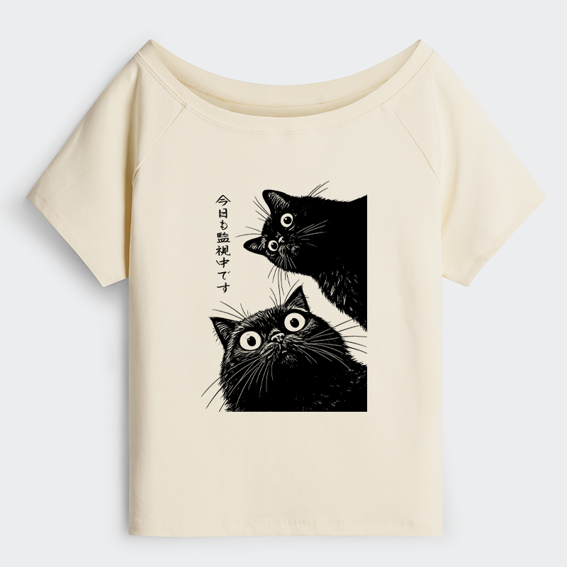 Tokyo-Tiger The Cat Is Watching Today Off Shoulder T-Shirt