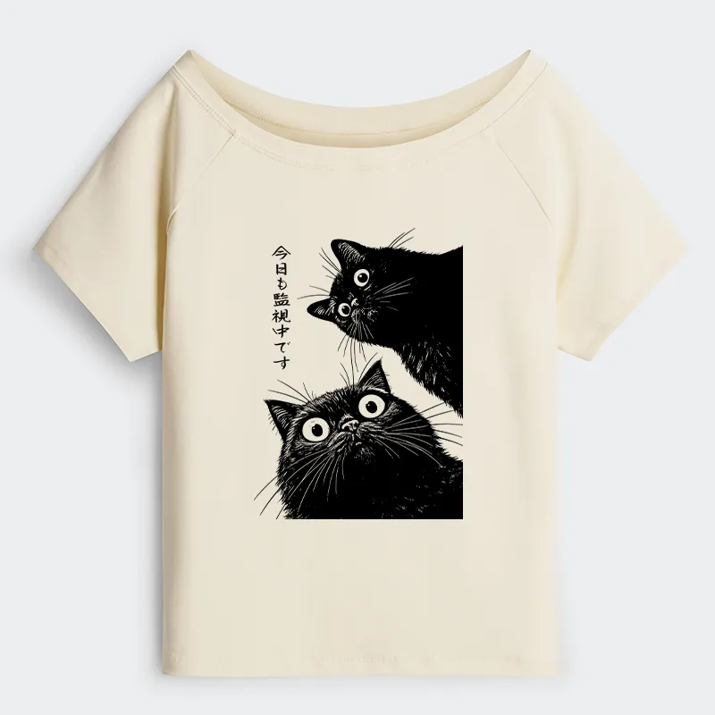 Tokyo-Tiger The Cat Is Watching Today Off Shoulder T-Shirt
