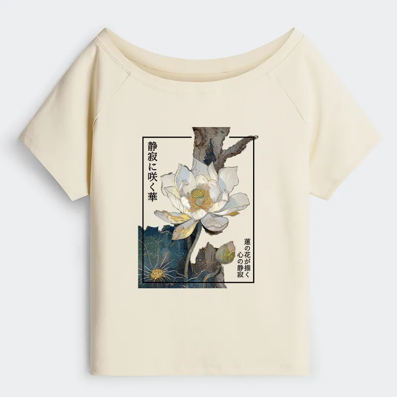 Tokyo-Tiger Blooming Lotus Japan Off Shoulder T-Shirt