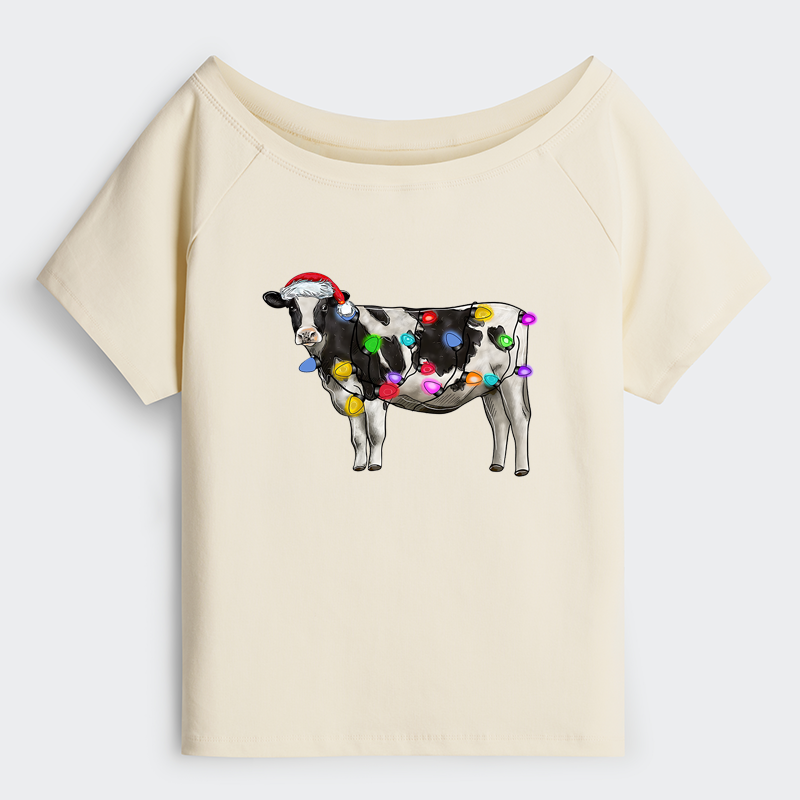 Tokyo-Tiger Christmas Cow Off Shoulder T-Shirt