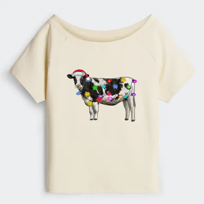 Tokyo-Tiger Christmas Cow Off Shoulder T-Shirt