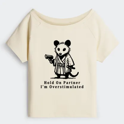 Tokyo-Tiger Funny Possum Samurai Off Shoulder T-Shirt