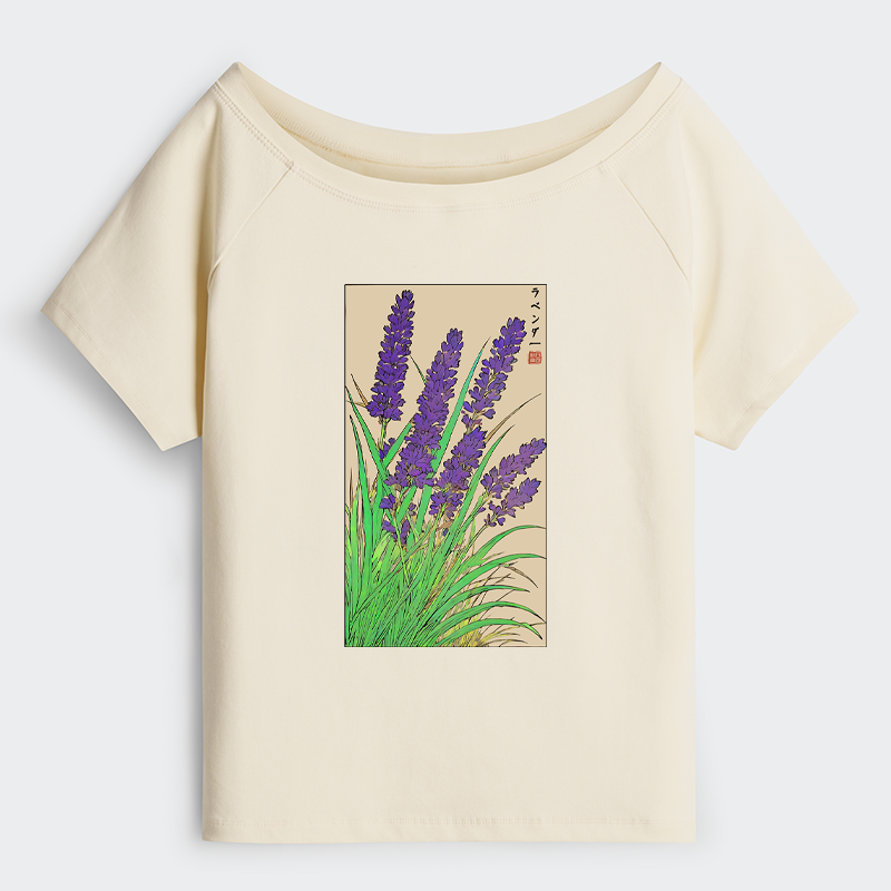 Tokyo-Tiger Japanese Lavender Off Shoulder T-Shirt