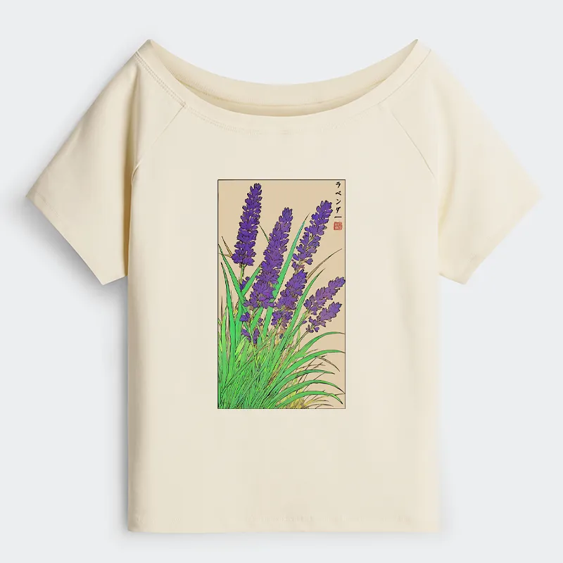 Tokyo-Tiger Japanese Lavender Off Shoulder T-Shirt