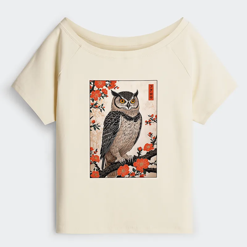 Tokyo-Tiger Vintage Japanese Owl Off Shoulder T-Shirt
