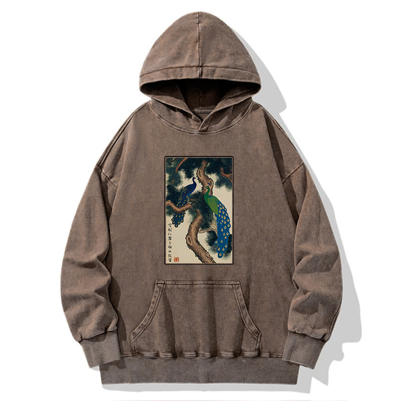 Tokyo-Tiger Peacocks in Snowy Pines Washed Hoodie