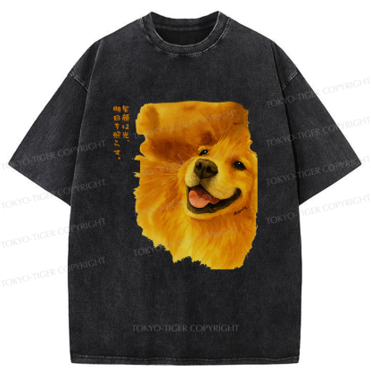 Tokyo-Tiger Smiling Golden Retriever Washed T-Shirt