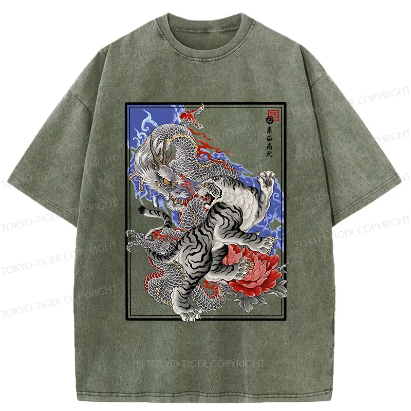 Tokyo-Tiger Dragon And Tiger Washed T-Shirt
