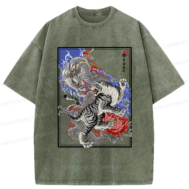 Tokyo-Tiger Dragon And Tiger Washed T-Shirt