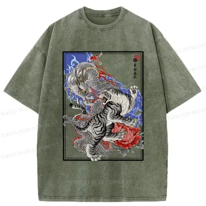 Tokyo-Tiger Dragon And Tiger Washed T-Shirt