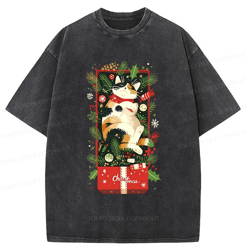 Tokyo-Tiger Christmas Gift Cat Washed T-Shirt