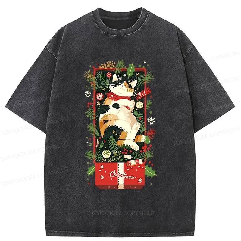 Tokyo-Tiger Christmas Gift Cat Washed T-Shirt Sale