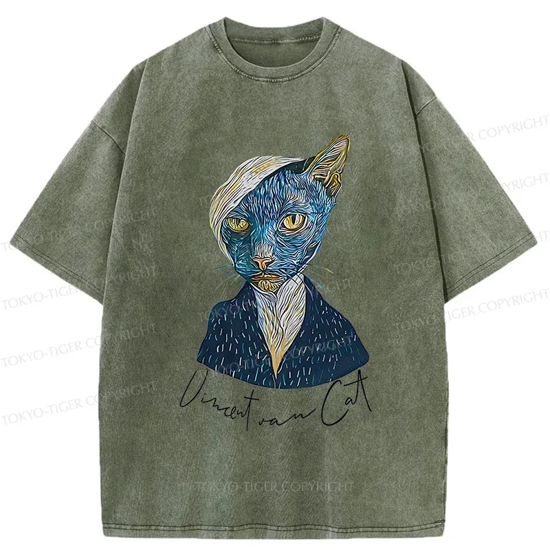 Tokyo-Tiger Van Gogh's Self-portrait Cat Washed T-Shirt