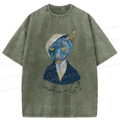 Tokyo-Tiger Van Gogh's Self-portrait Cat Washed T-Shirt