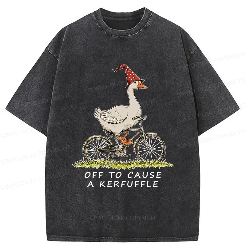 Tokyo-Tiger Stupid Goose Riding A Bicycle Washed T-Shirt