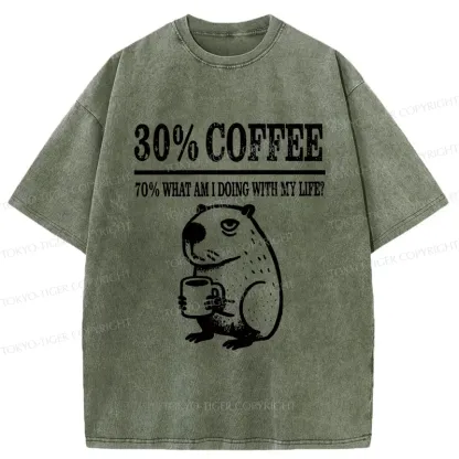 Tokyo-Tiger Capybara Drinking Coffee Washed T-Shirt