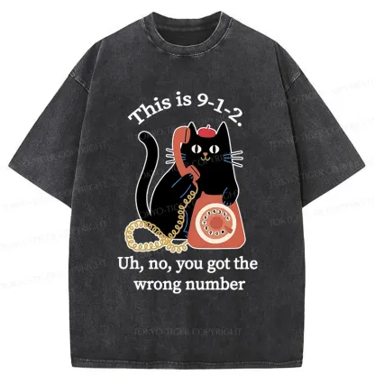 Tokyo-Tiger Cat Makes A Phone Call Washed T-Shirt