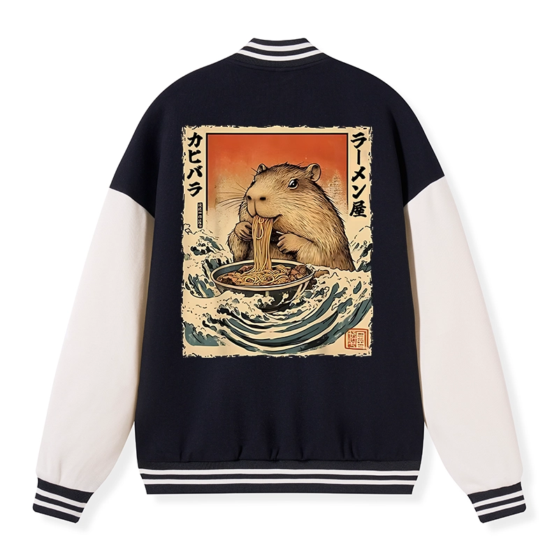 Tokyo-Tiger Hamster Eating Ramen Varsity Jacket