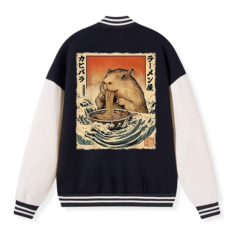 Tokyo-Tiger Hamster Eating Ramen Varsity Jacket